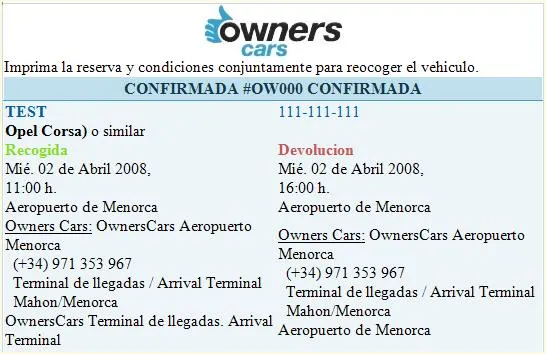 reserva ownerscars menorca